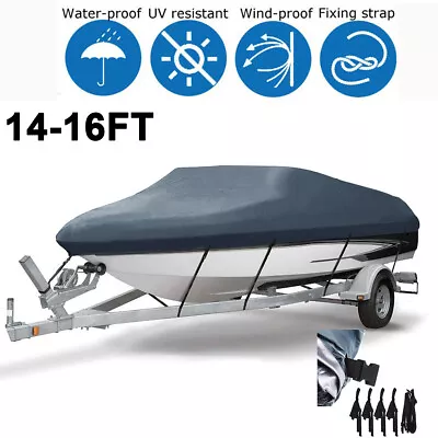 £25.99 • Buy 210D Heavy Duty Boat Cover Waterproof Speedboat Fish Ski V-Hull Marine 14-16ft