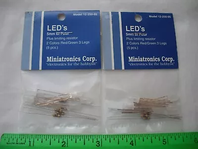 Lot Of 2 Miniatronics 12-250-05 LED's 5mm Bi Polar Red/Green 3 Legs Light • $13.99