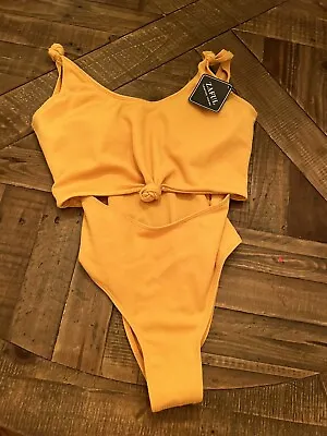 ZAFUL NWT Womens Orange/yellow Highwaist Open Front/Back One Piece Swimsuit 6 • $8