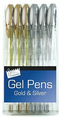 6 X Gold And Silver Metallic Gel PENS Permanent Markers Card Sign Writing Filler • £3.95