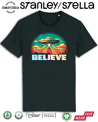Mens UFO Spaceship Believe T-Shirt Invasion Sci-Fi Organic Cotton Aliens Tee • £8.99