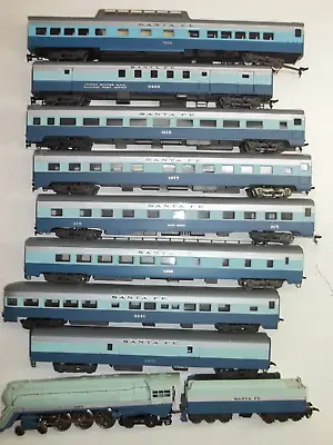 $369 • Buy 29-HO Santa Fe RR The Blue Goose 8 Car Passenger Set With 4-6-4 Locomotive