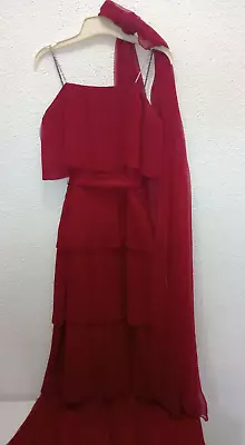 Vintage 70's Miss Elliette Maroon Wine Tiered Evening Gown Dress Size 8 Red • $56.99