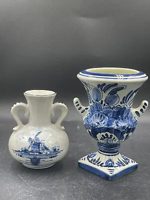 2X Jug / Urn / Vase / Old Blue Delft Porcelain Vintage Ceramic Handmade • $85.59