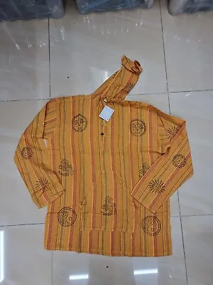 Mens Stripe  Cotton Festival Full Sleeved Hippie Collarless Grandad Shirt (A) • £7.50