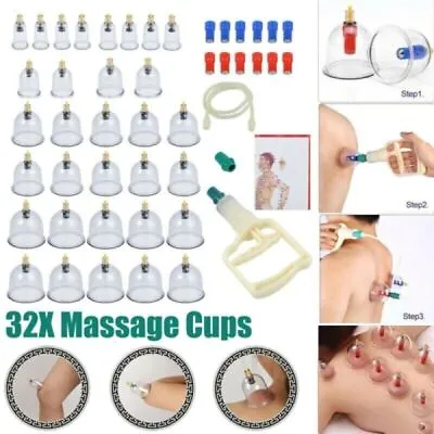 32 X Cupping/Glass Vacuum Massage Cups Set Therapy Health Acupuncture Suction UK • £13.99