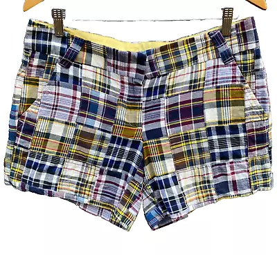 J CREW (8) Dark Madras Patchwork Plaid City Fit Shorts 100% Cotton EUC • $24.50