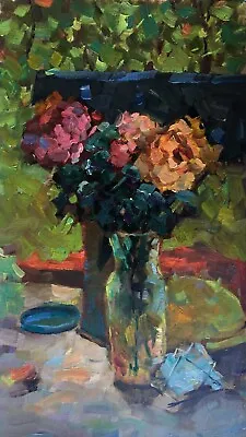 $230 • Buy Oil Painting Roses Ukrainian Painter Unframed Cardboard Original Art Still Life