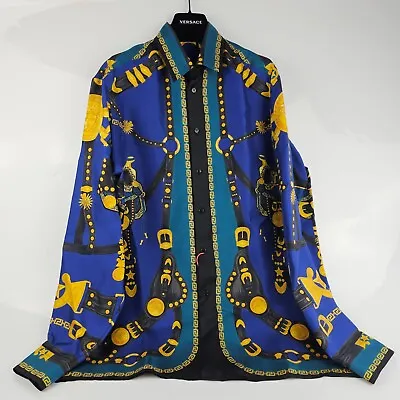 Versace Saddle Heritage Blue/Gold Silk Shirt New • $899