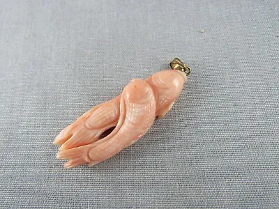 Carved Angel Skin Coral Coi Fish Zodiac Pisces Pendant 14K Gold Bail • $95