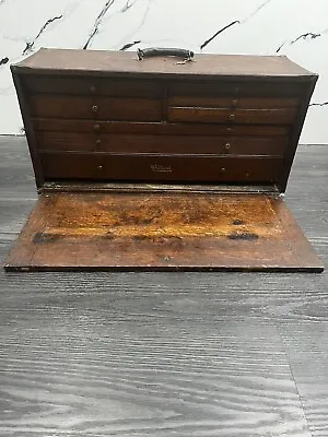 Antique Wooden Machinist Toolbox With Door And Key “Pilliod Swanson Ohio” • $750