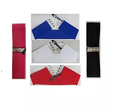 £5.95 • Buy Plain Wide Elasticated Waist Belt Waspie Nurse Cinch Corset Belts Silver Buckle