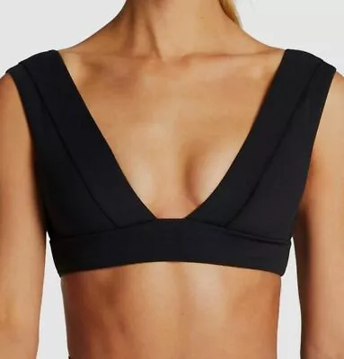 $158 Vitamin A Womens Black Solid V Neck Enya Solid Bikini Top Swimwear Size 8/M • $50.78