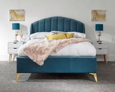 New Boxed Teal Velvet Pettine Double Ottoman-Assembly Option-LOCAL DELIVERY ONLY • £395