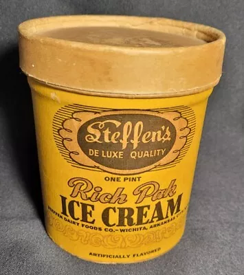 Vintage 1932 Steffen's 1 Pint Cardboard Ice Cream Container Tub • $18