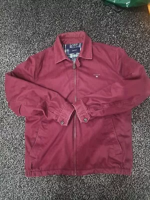 GANT The Windcheater Jacket Mens Harrington Maroon/Red Cotton Tartan Inner Large • £35