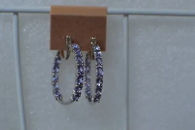 3.85ct Tanzanite / Zircon Inside Out Hoop Earrings Platinum Over Fine Silver • $99.94