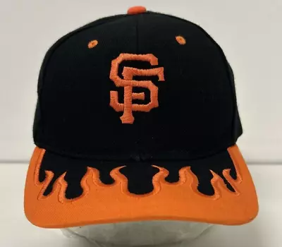 VTG 90s San Francisco Giants Snapback American Cap Hat Flames Brim Orange Black • $60