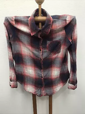 I Love H 81 Button Down Shirt Red Women M Long Sleeve Collared Flannel Pocket • $12