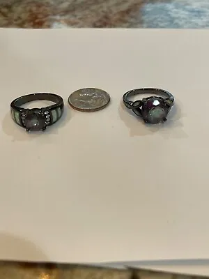 $10 • Buy 2 Stainless Steal Mystic Topaz Opal Rings Size 7.5