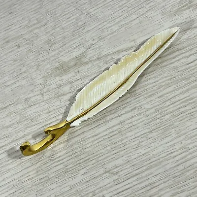 Vintage Enameled Brass Feather Letter Bottle Opener 7  • $10