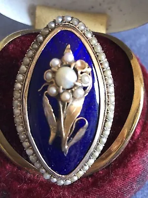 Antique Georgian Rose Gold Enamel  Pearl Seeds  Mourning Ring Circa 1820 • $3500