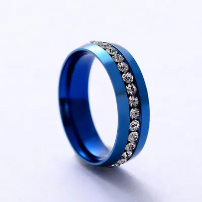 6mm Stainless Steel Band Crystal Ring Party Couple Jewelry Gifts For Men Women • $0.72