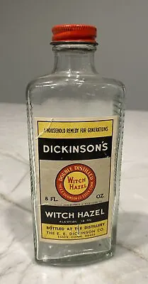 Vintage Dickinson's WITCH HAZEL Glass Bottle Copyright 1933 Metal Cap 6.5” • $12.50