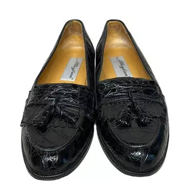 Men's Black Rodeo Mezlan Genuine Crocodile Dress Loafer Shoes Size 8M • $110