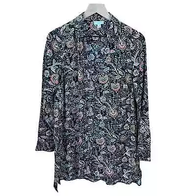 J. Jill Womens XS Oversized Silk Blend Button Tunic Top Wearable Art Pockets  • $15.39