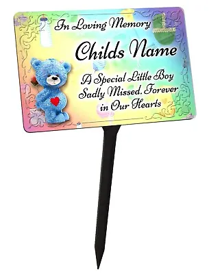 Personalised Baby Boy Memorial Plaque & Stake. Waterproof For Garden Grave Etc • £12.99