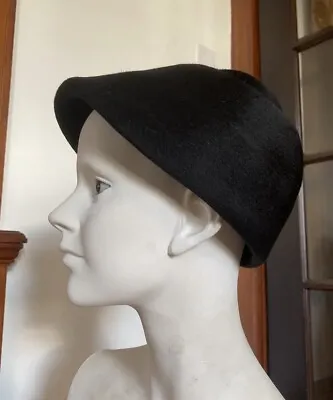 Vintage 1960s Mr. John Womens Hat Soliel Black 100% Wool Pill Box Fedora Fashion • $29.99