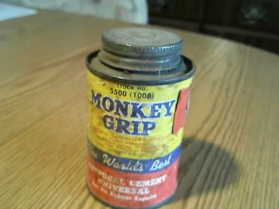 VTG Antique Advertising MONKEY GRIP Bicycle Bike Tube Repair Cement Glue Can • $7.85