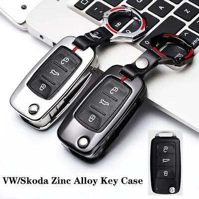 $22.61 • Buy Zinc Alloy Flip Key Cover Case Fob Holder For VW Volkswagen Polo Golf For Skoda