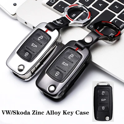 Zinc Alloy Flip Key Cover Case Fob Holder For VW Volkswagen Polo Golf For Skoda • $23.39