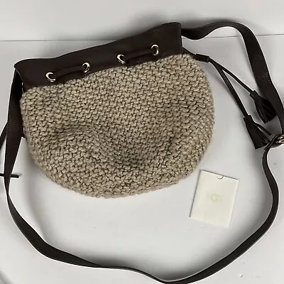 UGG Crocheted Drawstring Wool And Leather Crossbody Bag Brown And Beige • $43.14