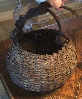 Antique American “Berry Pickers Gathering” BASKET Primitive Folk Art Weaving • $69.99