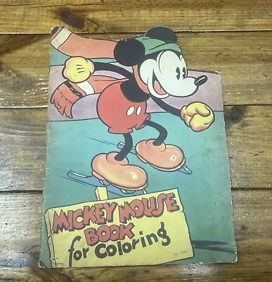 Antique Mickey Mouse Book For Coloring # 2121  Saalfield Publishing 1936 • $34