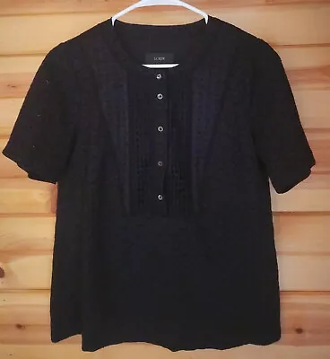 J Crew Women's Black Cotton Eyelet  Shirt Sz 2 Small • $16.95