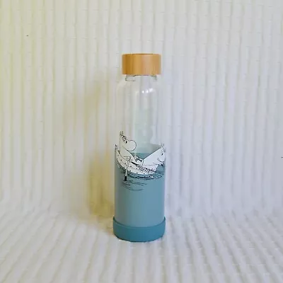 £14 • Buy Moomin Glass Water Bottle, Blue Silicone Base, Bamboo Lid, Rowing Boat Design