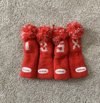 Vintage Wilson Golf Staff Club Head Covers Red W/Pompom 135X   • $29.95