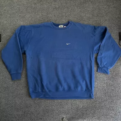 Vintage Nike Crewneck Sweatshirt XL Swoosh Logo Blue Y2K 2000s Silver Tag VTG • $28.65