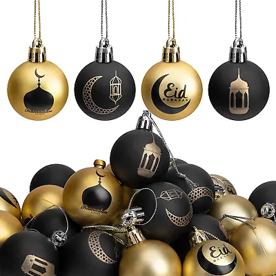 24 PCS Ramadan Ornament Ball 1.57  Black Gold Eid Mubarak Hanging Balls Ramada • $21.94