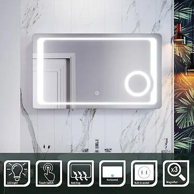 Large LED Bathroom Mirror With Lights Demister Socket 3X Magnifying 1000x600mm • £104.99