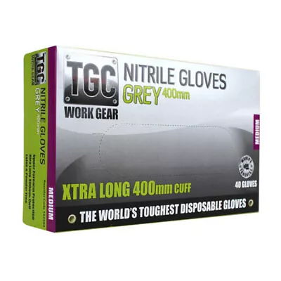 TGC 162402 WorkGear Grey Nitrile Gloves 400mm - Medium Box Of 40 • $97.79