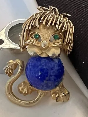 Vintage Faux Lapis Jelly Belly Lion Pin Brooch Unsigned Boucher • $29.98