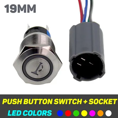 19mm Momentary LED Marine Car Horn Push Button Light Switch With Socket 12V • $14.99