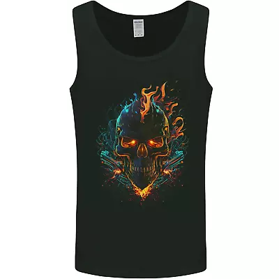 A Neon Skull With Flames Fantasy Demon Mens Vest Tank Top • £10.49
