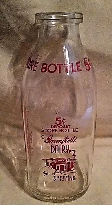 Greenfield Dairy Bottle Suffolk Va Quart 5¢ Store Glass Milk 11036-6b46 B1* • $29.99