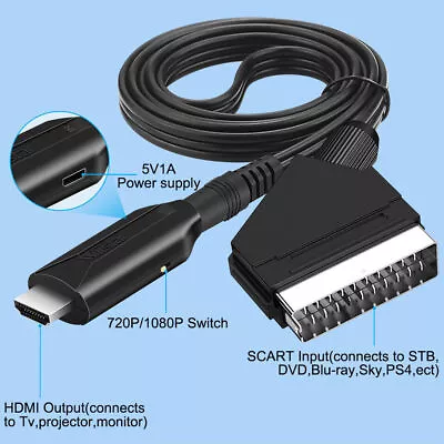 SCART To HDMI Converter Audio Video Adapter For HDTV Sky Box STB Plug HD TV DVD • £7.85